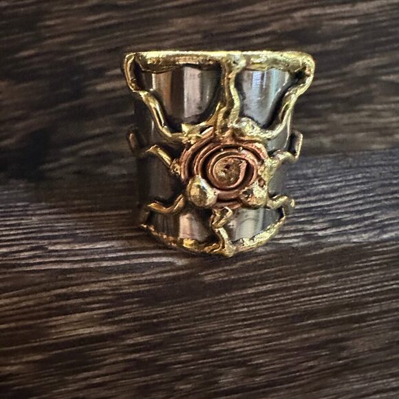 Artisan Crafted Bohemian Silver & Copper Heart Wide Cuff Ring in Gift Box - Picture 11 of 12